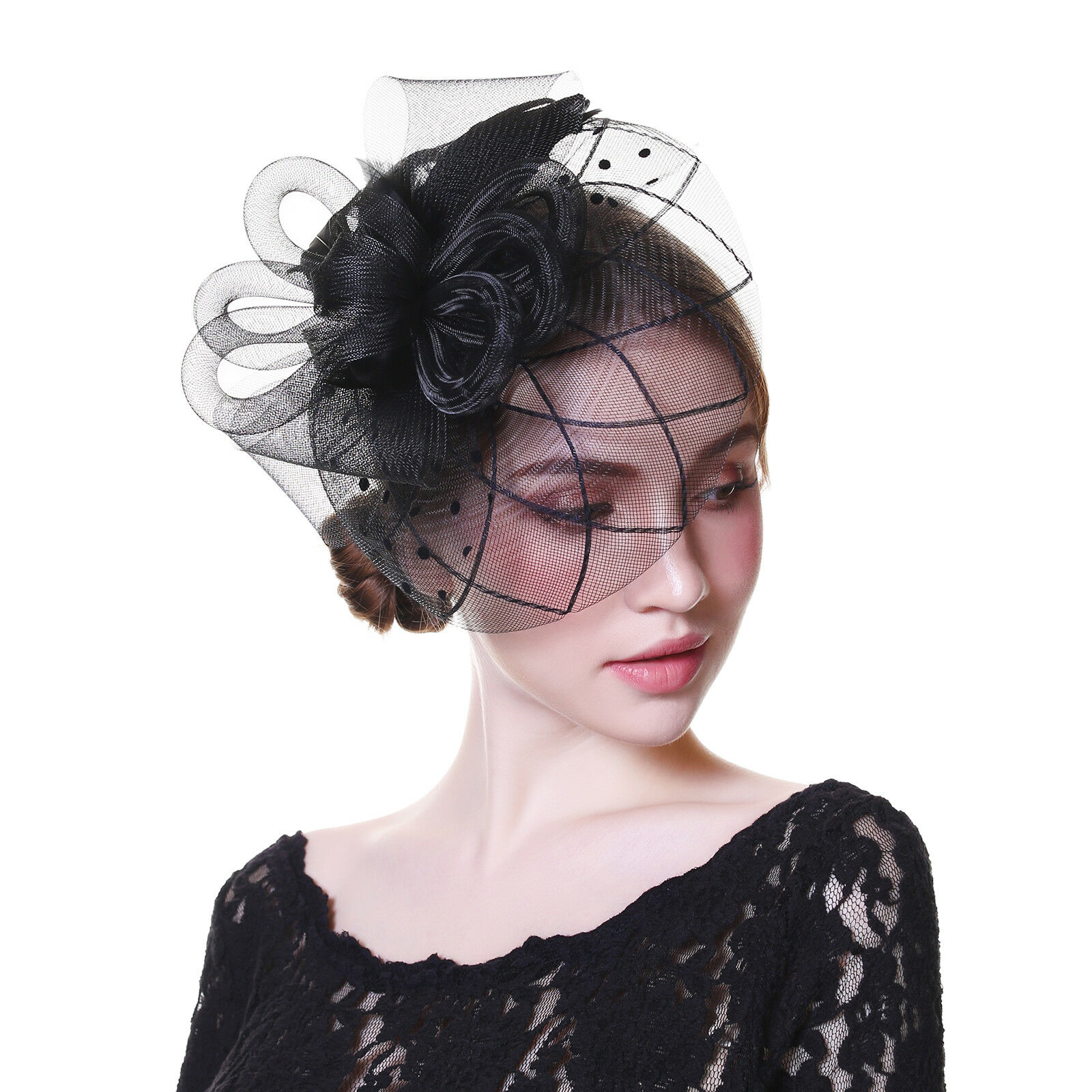 Charms Mesh Flower Feather Fascinator Headband Hat Wedding Prom Ladies Headpiece