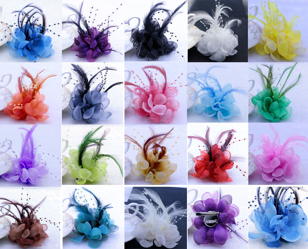 18colors Pearl Corsage Hair Clip Flower Fascinator Feather Hairpin Party Wedding