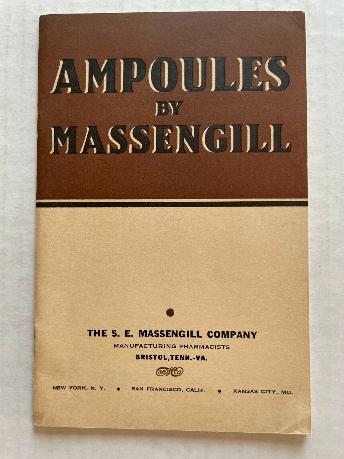 1930's Ampoules By Massengill Pharmaceutical Company Solutions Catalog