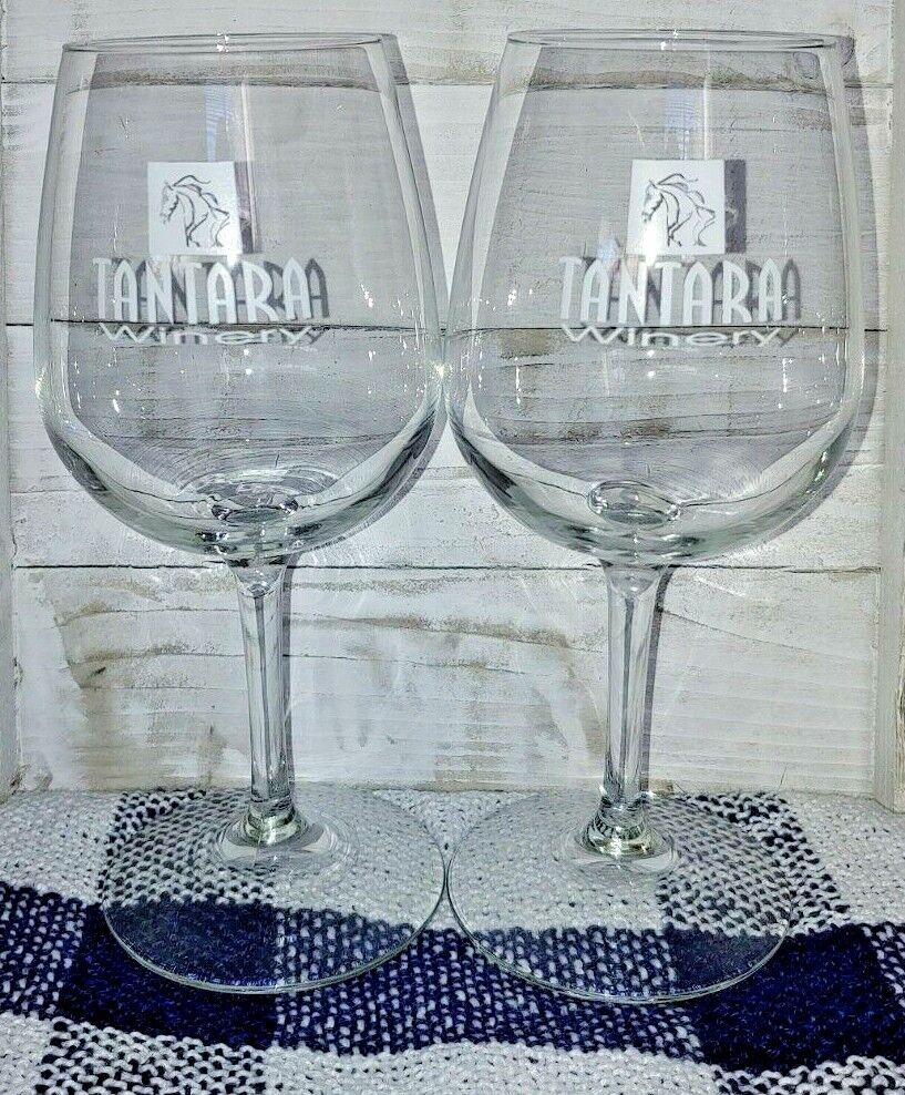 Set Of 2 Tantara Winery Wine Glasses 7.25" White Letters Santa Maria Horse