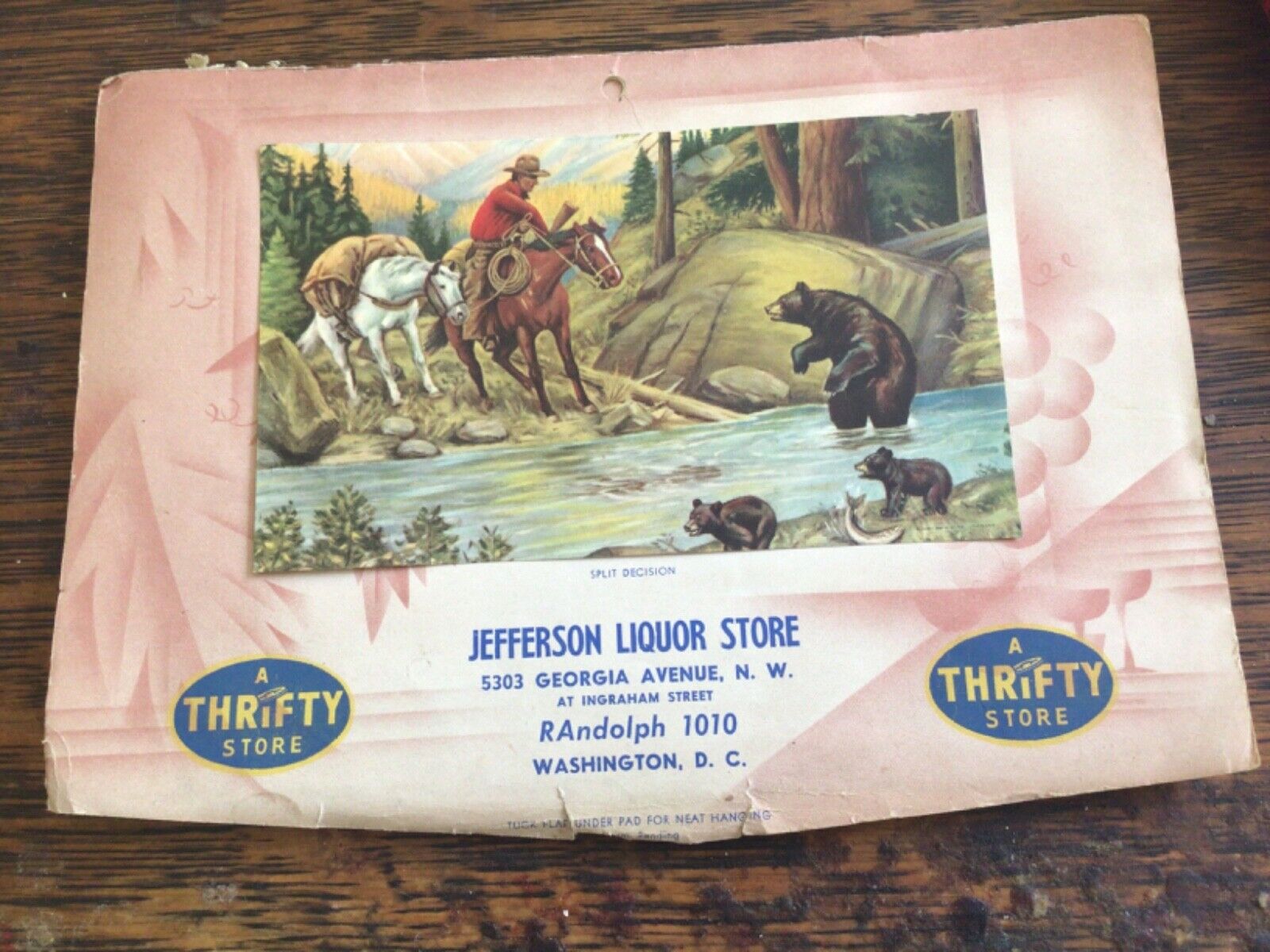 1949 Liquor Store Calendar With Color Western Print And Drink Information